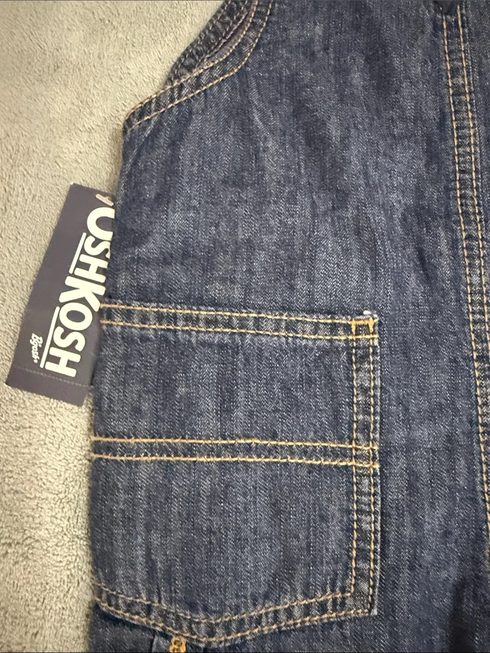 OshKosh B'gosh Dark Blue Denim Overalls with Red Plaid Cuffs